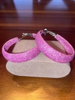 Glitter Purple Pinkish Hoop Earrings